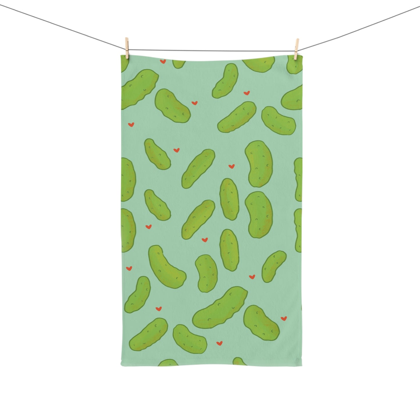 Soft Blue Pickle & Hearts Pattern Hand Towel