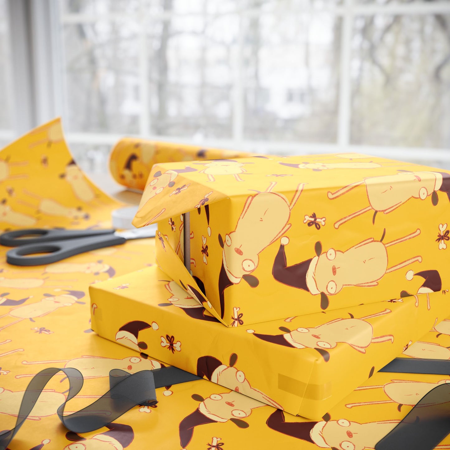 Best Doggone Holiday Wrapping Paper in Yellow